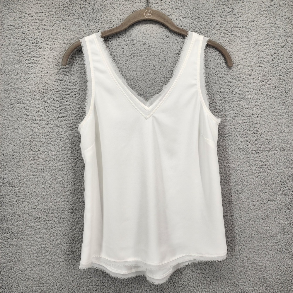 Chelsea 28 Womens XXS White V-Neck Eyelash Lace Trim Sleeveless Tank Top